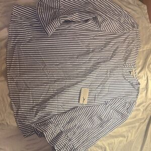 Kenar Navy and White Striped Flare Sleeves Top